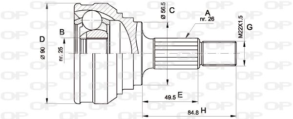 OPEN PARTS Šarnīru komplekts, Piedziņas vārpsta CVJ5021.10